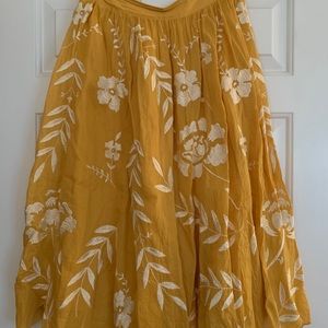 Maeve Golden Embroidered Midi Skirt